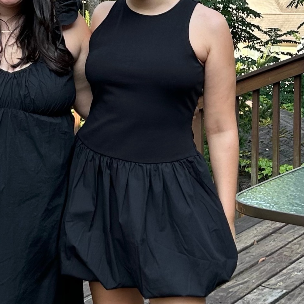 Mango Black Short Puff Hem Dress